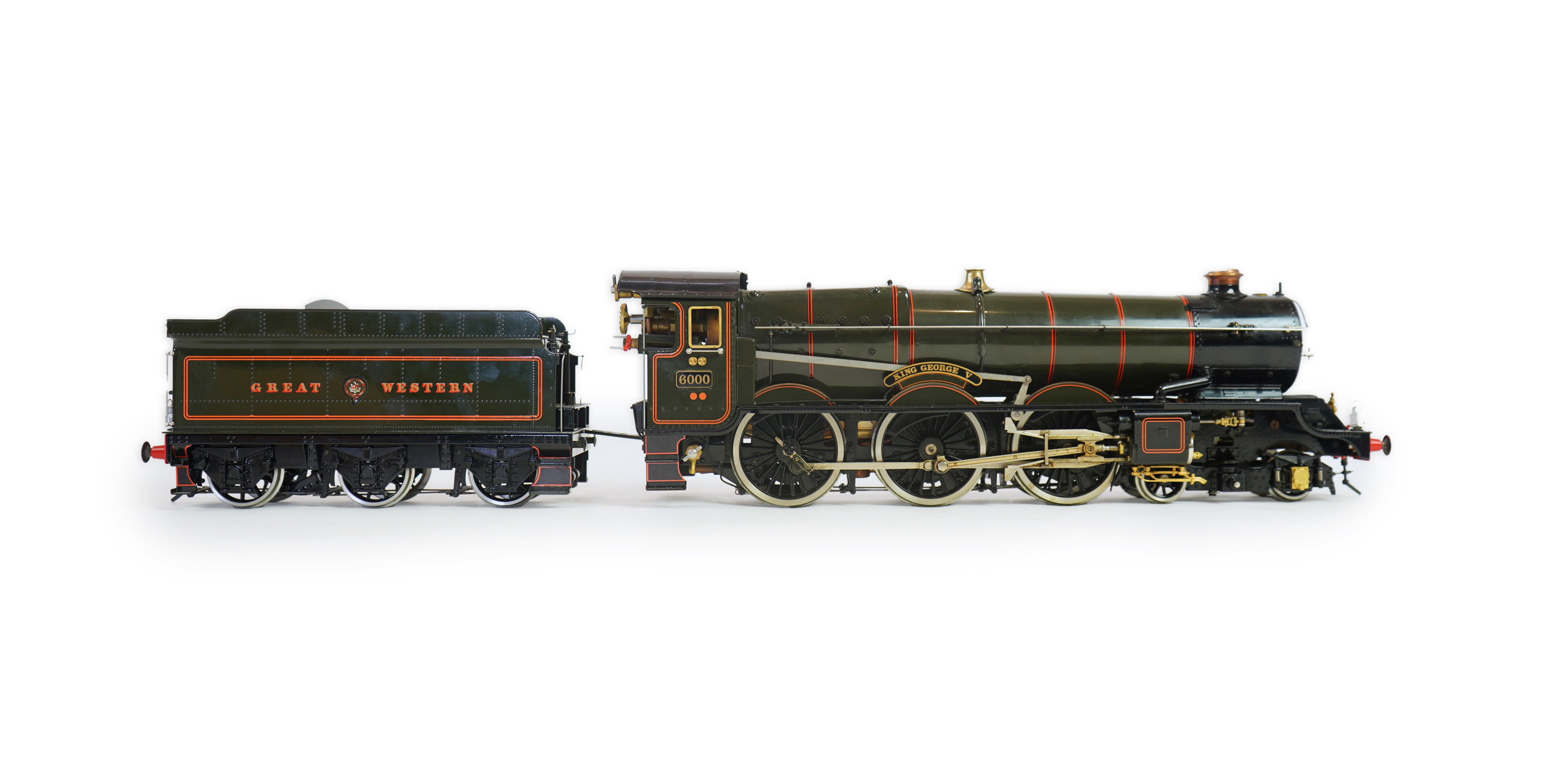 A Gauge One Aster Hobbies live steam GWR King Class, 4-6-0 tender locomotive, King George V 6000, with spirit fired working four cylinder motion, with assembly and operating instructions.
